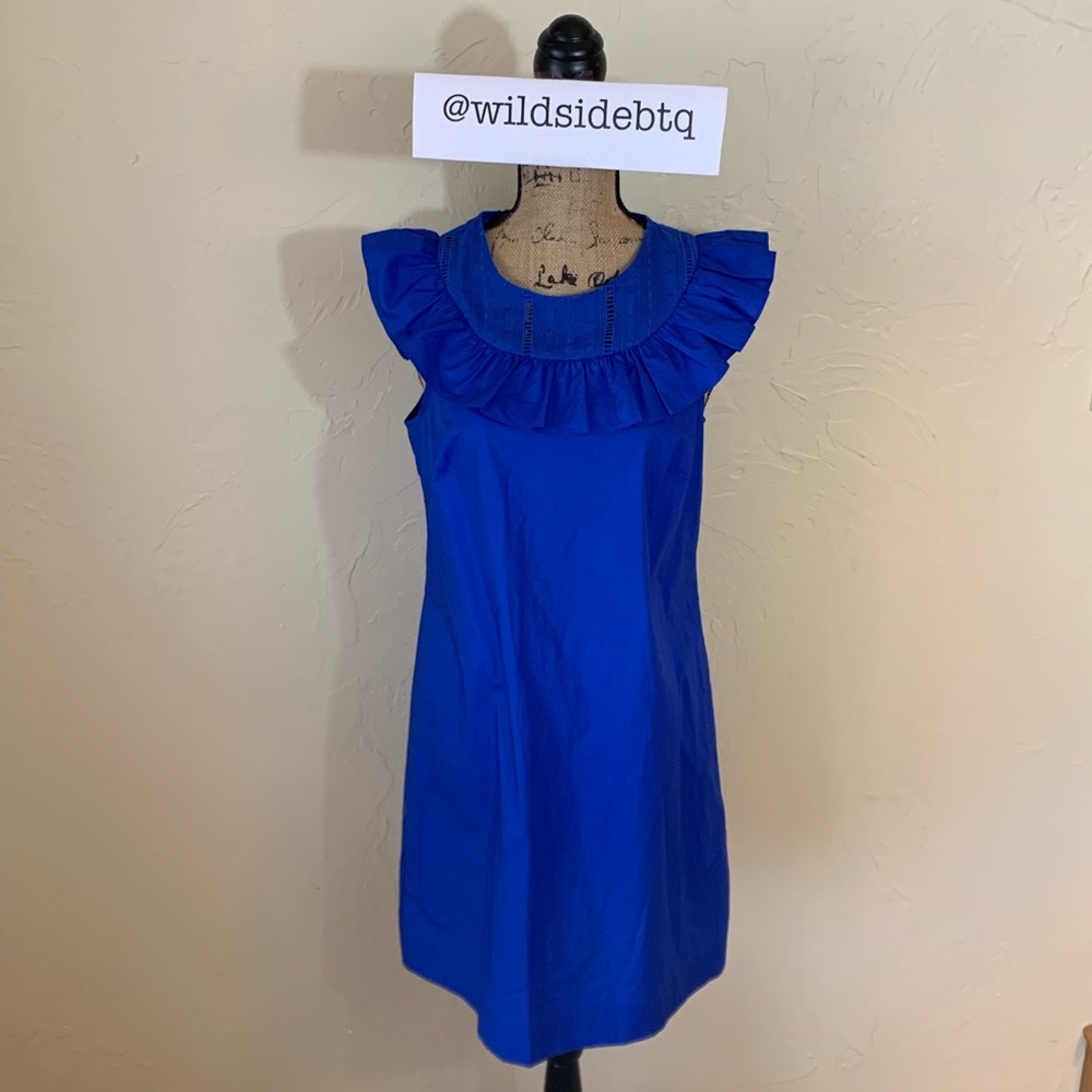 J. Crew Ruffle Neck Dress in Royal Blue
